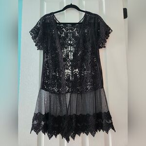 Rachel Black Crochet Lace Beach Coverup